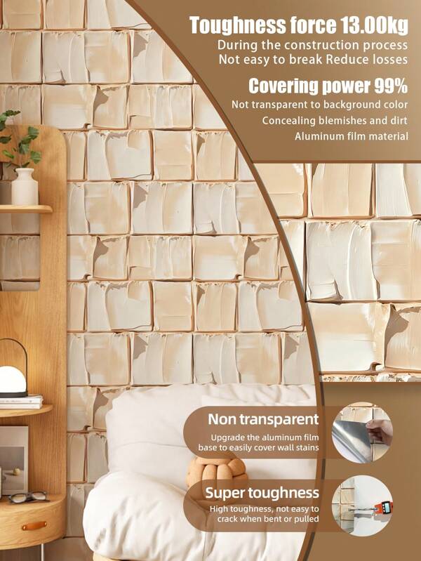1 Roll Skin-Colored Brick () Wallpaper, Removable And Self-Adhesive, Waterproof And Stain-Resistant, Vinyl Wallpaper With Non-Transparent Base, Suitable For Decorating Living Room, Kitchen, Bedroom, Dorm, Study, Bathroom, Furniture Renewal, Wall Decor, DIY Home Decoration And Room Renovation, Wooden Wall Decor