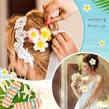 四件套，两件套仿鸡蛋花发夹，海滨度假风格照片夹，超级仙女发饰，服装配饰，热带白玫瑰发夹-2.5英寸泡沫派对装饰，优雅复古风格，适合婚礼