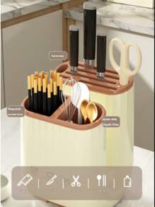 1-teiliges platzsparendes Küchenset: Abtropfbarer Utensilienständer mit Messerblock und Schneidebrett, Weiß, Aprikose