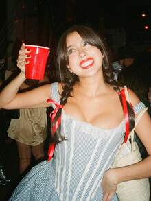 Women's Vintage Plaid Print Mini Corset Dress Halloween Costume Sleeveless Tank Dress Cosplay Outfit For Holiday Party - 藍色 - 查看 5