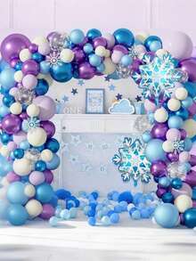 134pcs/Set Frozen Balloon Garland Arch Kit, Includes 1*2m Tassel Curtain, Snowflake Decor, Pearl Accents, Metal Balloons In Blue, Purple, White And Colorful Paper Balloons, Suitable For Fairy Tale Birthday, Snow Queen Or Princess Theme Party Decor - Khaki - View 7