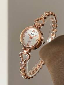 jw 1 Piece Simple Style Alloy Women's Bracelet Watch, Delicate Round Dial, Fashionable And Elegant Black Hands, Casual And High Color Roman Numerals Dial, Delicate And Affordable Ladies Quartz Watch, Suitable For Daily Wear, Party, Commute And Travel, Also Can Be Used As A Student Gift