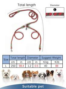 1pc Nylon Material 2-Way Glow-In-The-Dark Pet Leash, Double-Ended Dog Walking Leash Frees Up Hands For Jogging & Walking, Suitable For 2 Pets