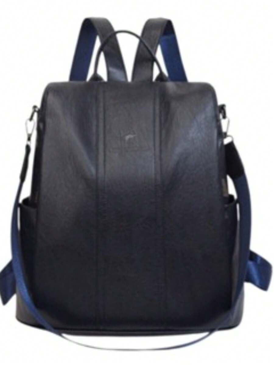 Women's Leather Backpack Casual Stylish Anti-Theft - Biru - View 1