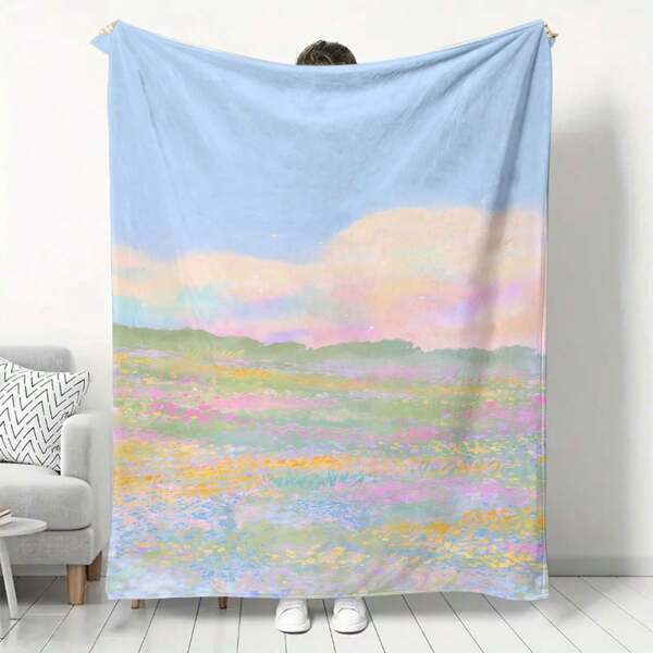 Colorful Printed Fleece Blanket, Soft & Warm Throw Blanket For Home, Kitchen, Sofa, Camping