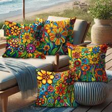 4 piezas de Fundas de almohada decorativa de estilo abstracto y bohemio, de una sola cara, adecuadas para el porche, terraza, sofá, sala de estar, exterior, sin relleno incluido