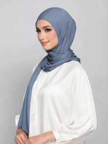 1件装速戴针织头巾，采用柔软透气、不易起球的面料制成。系带式头巾。适合穆斯林全年日常佩戴。 - 牛仔藍 - 查看 4