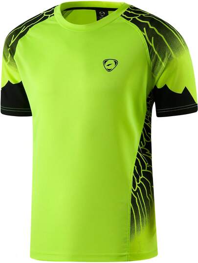 jeansian 1pc Men's Yellow-Green Slim Fit Athletic Shirt, Short Sleeve, Breathable Fabric For Tennis, Golf, Bowling, Running, LSL229