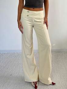 Quần nữ trơn màu thanh lịch kiểu dáng Y2K ống đứng hơi loe, cạp thấp tối giản, quần cargo casual, cạp không đối xứng, phù hợp cho trang phục công sở mùa thu/đông và hẹn hò mùa xuân. - Màu be - Xem 6