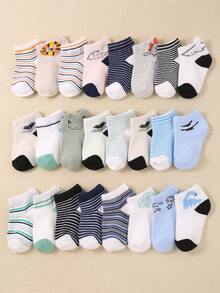 22双装，男婴及幼儿袜子，印有可爱的卡通动物图案——恐龙、青蛙、松鼠。趣味独特图案，亲肤柔软。百搭短袜，适合日常穿着、节日送礼或旅行。颜色和款式随机发货 - 彩色 - 查看 2