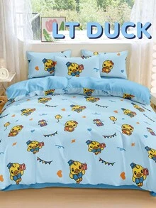 2/3 件 LT DUCK 羽绒被套套装，小黄鸭床上用品套装，亲肤被套套装，卡通风格被套套装，柔软舒适的卧室床上用品套装，带拉链封口角带，透气、轻盈、光滑，适合所有季节，适用于单人床/大号床/特大号床，1 件羽绒被套和 2/1 件枕套，完美的节日礼物，秋季装饰，秋季装饰，房间装饰 - 彩色 - 查看 1
