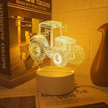 1 pieza Luz nocturna 3D de tractor - Alimentada por USB, decoración moderna de granja, apta para dormitorio y hogar - Amarillo - Ver 8