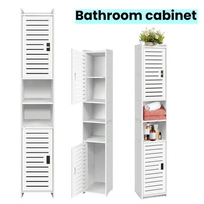 AutoFu Tall Bathroom Storage Cabinet Free Standing Cabinet Organizer Unit, 5-Tier Cupboard PVC Floor Standing Unit, White - 20 * 20 * 116cm
