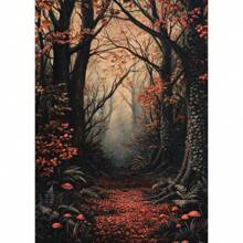 1 pieza Póster de arte de pared con opción de marco, póster de lienzo de pintura de setas botánicas de otoño, sendero de cascada del bosque de otoño de hadas de academia oscura para decoración del hogar en la sala de estar