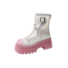 Hollow Women's Summer Thin Breathable Mesh Boots 2025 New Sweet Cool Sandals Thick Bottom Increase Short Boots