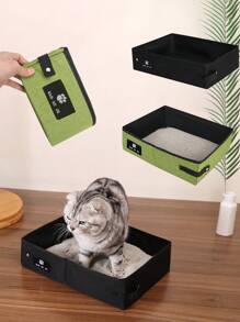 Caja de arena para gatos plegable y resistente al agua de tela Oxford de gran tamaño, inodoro antisalpicaduras para mascotas, baño portátil para gatos