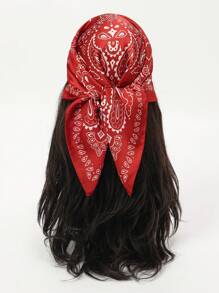 1 pieza Pañuelo cuadrado con estampado de cachemira para mujer, accesorio de moda adecuado para uso diario como diadema, corbata, pañuelo para el cuello con aspecto de seda