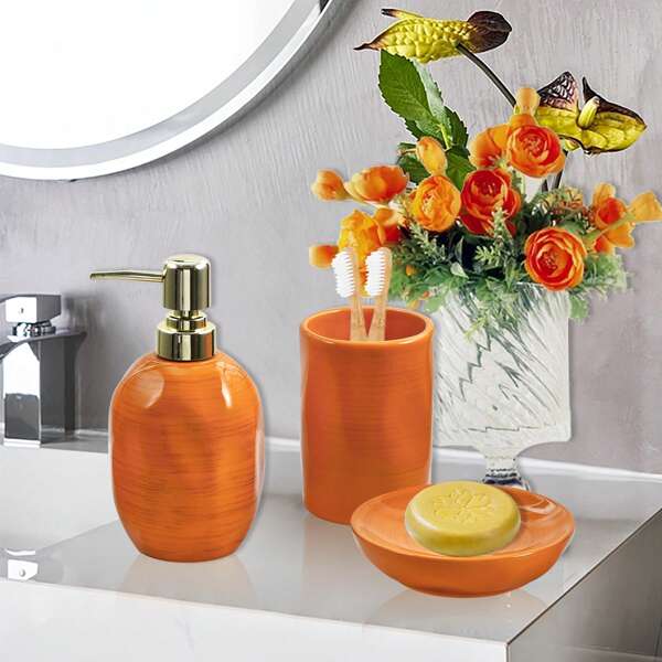 Beautiful Colored Bathroom Accessories 3pcs Stylish Bathroom Accessories Set Gold/Silver Soap Dispenser Pump, Tumbler And Soap Dish Modern Decor Wavy Design Ceramic Bathroom Accessory Set, Bathroom Accessories Set 3 Pcs Toothbrush Holder Soap Dispenser Ceramic And Toothbrush Cup Soap Dish, Gift Idea