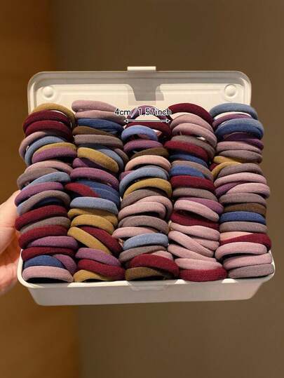 50/100pcs Women's Mixed Color High Elasticity Seamless Large Loop Hair Tie, Suitable For Everyday Hair Tying Ponytails And As A Gift For Girls. Geometric Pattern, Casual Style, Made Of Polyester Fiber.