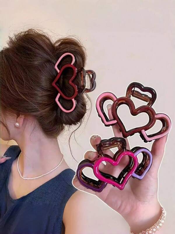 2pcs/Ladies Hairpins And Claws New Summer Love Hollow Contrast Grip Clips Women's Premium Sense Hair Claw Back Of The Head Plate Hairpin Hair Ornament, Suitable For April Fool's Day, Valentine's Day, Christmas, Halloween, Clothing With Headwear, Hair Styling Tools
