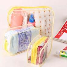 3pcs Multi-Functional Portable Outdoor Travel Transparent Waterproof Wash Bag For Storage. It Can Be Used As A Wash Bag. Cosmetic Bag And Stationery Bag Are Suitable For A Wide Range Of Uses. 3 Size (Medium, Medium And Small)