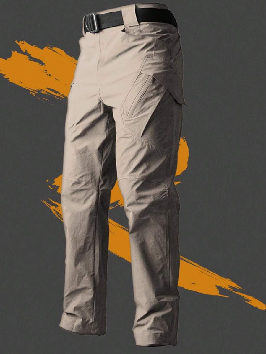 Tactical Work Pants Mens Outdoor Waterproof Cargo Trousers Multi-Pocket Wear-Resistant Summer Breathable Workout Casual Pants - 卡其色 - 查看 1
