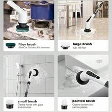 1 件装电动旋转洗地机，无线淋浴洗地机，带 9/5 个可更换刷头，双速电动清洁刷和延长手柄，适用于浴室、瓷砖、马桶、地板的电动洗地机