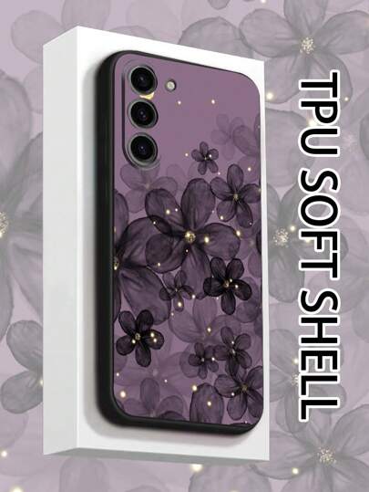 قطعة واحدة من غطاء حماية الهاتف المضاد للسقوط والانزلاق بتصميم زهرة بنفسجية متوافق مع Galaxy A04e/A05s/A13/A14/A15/A34/A35/A50/A52/A53/A54/S21/S22/S23/S24/S25/S25Ultra