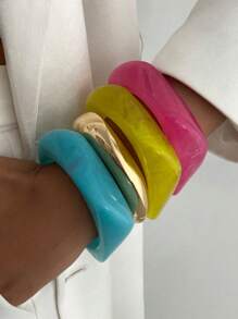 1pc Colorful Retro Exaggerated Square Resin Bracelet, Suitable For Daily, Party, Beach Wear