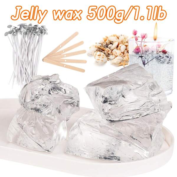 1 Set Candle Making Kit, 500g Clear Jelly Wax, Wicks And Stickers With Shells, DIY Scented Candle Craft Supplies, Wax Mold Materials , Great For Scented Candles, Jelly Wax Melts Clear Candle Wax