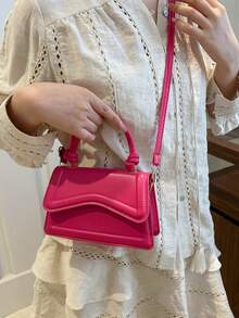 别致休闲手提包，复古时尚腋下包，纯色单肩托特包，通勤包，2024秋季新品 - 玫紅色 - 查看 6