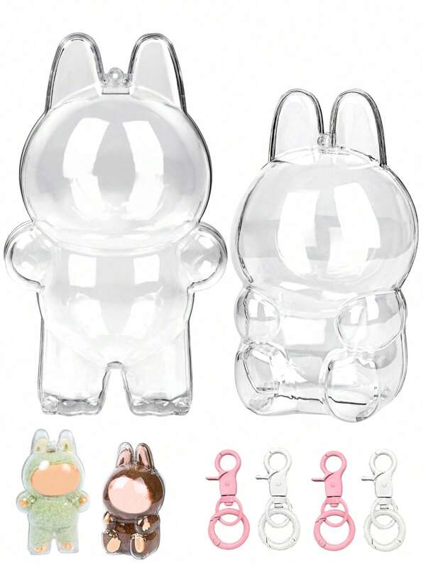 Étui de protection pour Labubu, boîte de rangement portable en plastique pour Labubu (Avoir une place assise) Décorations en peluche avec porte-clés, résistant à la poussière et aux rayures. Compatible avec la série assise/debout pour collection