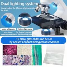 Microscopio compuesto binocular con 4 objetivos, aumento de 40X a 2500X, actualizado con luces LED superior e inferior, incluye oculares y accesorios de observación, microscopio de sobremesa con armazón de metal para experimentos científicos