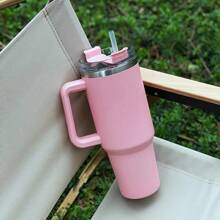 1pc 40-Oz 304 Stainless Steel Double-Wall Vacuum Insulated Sports Water Bottle With Handle And Straw, DIY Design, Suitable For Hot & Cold Drinks, Leakproof Travel Cup, Perfect For Outdoor, Camping, Fitness