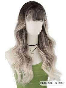 26 英寸深根渐变银灰色长波浪合成耐热假发，带刘海，浪漫美丽的女孩角色扮演假发，适合度假、家庭聚会、服装和日常穿着 - 漸層 - 查看 2