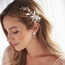 1 pieza Pinza de pelo de vidrio con diseño floral elegante, accesorio de pelo para novia y boda, para todas las temporadas - color - Ver 6