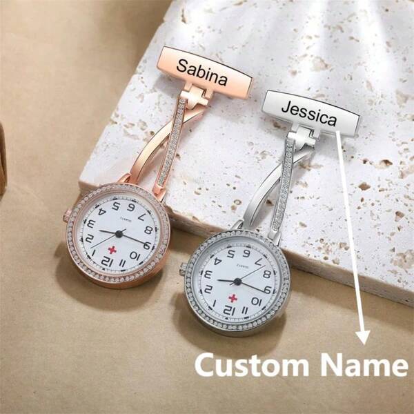 1 stuk gepersonaliseerd naam verpleegkundige strass zakhorloge, voor dokter verpleegkundige vroedvrouw fob horloge met graveertag revers speld, verpleegkundige afgestudeerden geneeskunde studenten afstuderen terug naar school bedankt cadeau