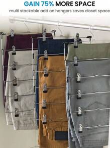 6-Tier Metal Skirt & Pants Hanger With Clips,Multi-Functional Space Saving Closet Organizer For Women/Men, Foldable Storage For Skirts, Jeans, Trousers, Scarves ,Heavy Duty Wardrobe Hanger For Home, Dorm, Travel, Perfect For Christmas, New Year Gifts