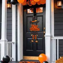 1 pieza/set. Decoración de cartel feliz de Halloween. Decoración para puerta con pierna de bruja, elementos de bruja, decoración de pared colgante. Apropiado para fiestas familiares, interiores, exteriores, decoraciones de Halloween.