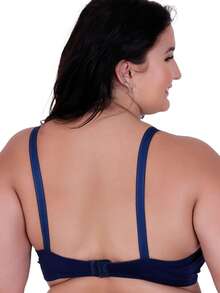 Plus Size Bra Without Reinforced Pads Satin Support - 藏蓝色 - 查看 5