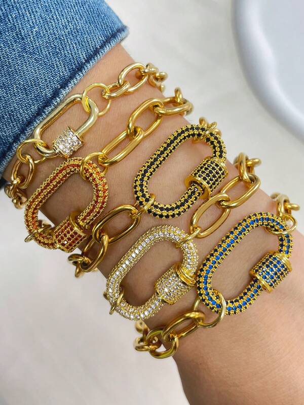 1 pieza Brazalete con cadena de mosquetón cubierto de diamantes, nicho, diario, de lujo ligero, adecuado para mujeres y niñas, regalos de joyería para festivales exquisitos
