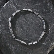 Bracciale da uomo in acciaio dal colore cilindrico, design con perline tonde da 3mm, realizzato con accuratamente selezionato agata nera, con una sensazione di forte e durevole