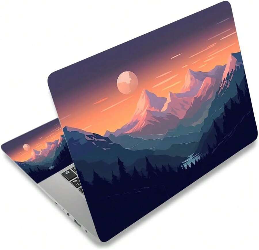 Laptop Skin Sticker Decal,16.5 17 17.3inch Laptop Netbook PC Notebook Universal Vinyl Reusable Skin Sticker Cover Personalized Art Case Protector, Sunset Peak,7367850 - 金色 - 查看 1
