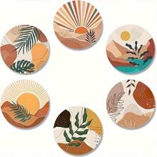 6 件北欧风格木质杯垫，隔热防滑桌面保护垫，适用于马克杯、咖啡店、办公室、厨房、餐厅、生日和圣诞节礼物 - 彩色 - 查看 3