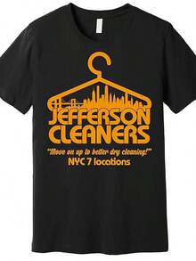 Retro Jefferson Cleaners Logo Premium T-Shirt 562896 Funny Men Short Sleeve Graphic T-Shirt Collection Black TT2 B26000613,Men Summer Outfits,Summer Clothes,Men Graphic Tees,Streetwear Men,Back To School,Gift - 黑色 - 查看 1