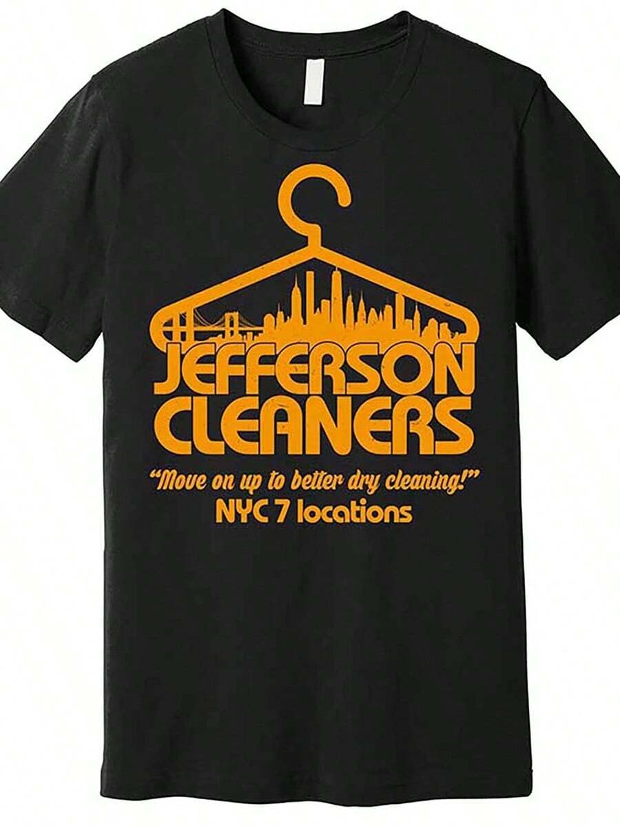 Retro Jefferson Cleaners Logo Premium T-Shirt 562896 Funny Men Short Sleeve Graphic T-Shirt Collection Black TT2 B26000613,Men Summer Outfits,Summer Clothes,Men Graphic Tees,Streetwear Men,Back To School,Gift - 黑色 - 查看 1