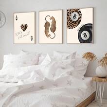 Juego de 3 impresiones de pósteres vintage, estampado de leopardo/guepardo neutro, bola 8 afortunada, arte de pared con estilo preppy elegante para decoración del hogar, arte abstracto vintage minimalista moderno en beige, decoración de otoño sin marco - Multicolor - Ver 3