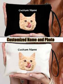 1个定制猫咪照片化妆包，可爱猫咪主题礼物，小型宠物爱好者旅行化妆包，拉链收纳袋，适合青少年、女儿、姐妹，趣味宠物用品生日圣诞节化妆品收纳包，迷你化妆包，旅行小型化妆盒，化妆刷收纳盒，化妆品容器，化妆包，旅行必备，女士配饰，旅行用品，学生化妆包，节日化妆包，冬季节日化妆包 - 彩色 - 查看 5