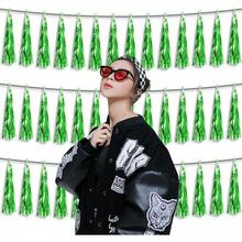 3P Metallic Fringe Tassel Banner Garland Foil Tinsel Streamer Wall Hanging Curtain Backdrop Banner For Parade Floats, Graduation Decorations, Father's Day Party Decoration(Silver)Halloween Christmas New Year - 綠色 - 查看 4