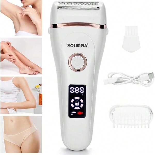 1pc USB Rechargeable 5W Electric Women's Depilation Device With LCD Display, Full Body Waterproof Hair Removal Epilator